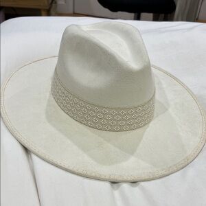 Anthropologie Cream Fedora with Patterned Band